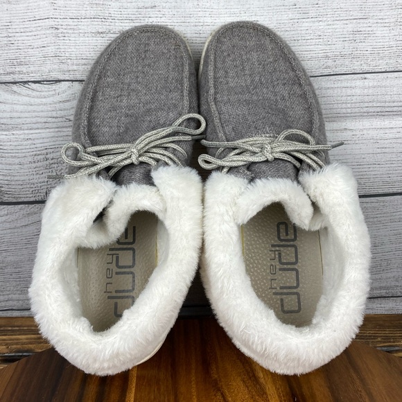Hey Dude Women’s Britt Grey Faux Fur Slip On Shoe Bootie Sneaker Size 9 - Picture 10 of 12